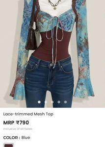 Lace-trimmed Mesh Top