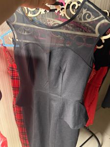 Chic Black Sheer Neckline Peplum Dress
