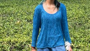 Blue Printed Long Sleeve Top