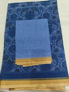 Vibrant Blue Paisley Print Saree