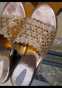 Rose Gold Embellished Slip-On Sandals