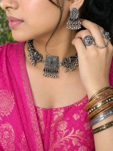 Oxidized Silver Peacock Necklace Set