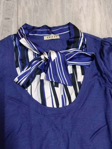 Blue Sweater with Bow