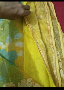 Vibrant Yellow Saree with Floral Print