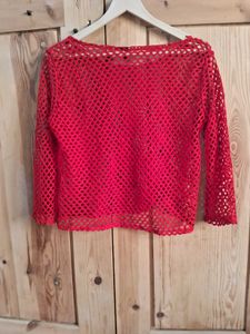 Red Mesh Long Sleeve Top