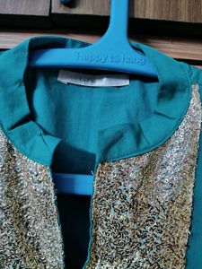 Teal Kurta with Sequined Yoke