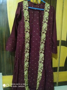 Maroon Embroidered Button-Down Top