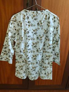 White Floral Print Kurta