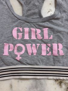 Y2K Grey "Girl Power" crop tank top