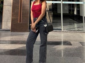 Crimson Square-Neck Ruched Tank Top