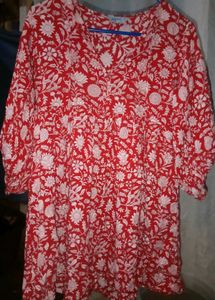 Vibrant Red Floral Print Kurta Top