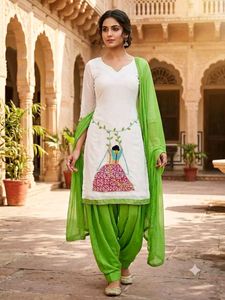White & Green Embroidered Kurta Set Afgani salwar