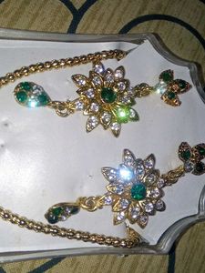Exquisite Green &amp; White Stone Necklace Set
