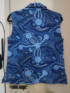 Blue Patterned Sleeveless Waist