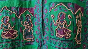 Ethnic silk printed jacket with wooden bead work