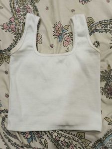 White Ribbed Square Neck Tank Top