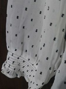 Today's offer--Sheer White Polka Dot top