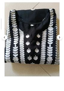 113.Black Kurta with White Embroidery (XXL)