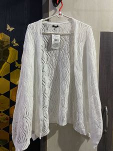 White Crochet Knit Cardigan