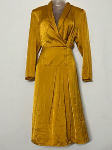 Pintresty Mustard Yellow Satin Wrap Dress