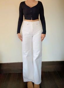 H&amp;M White Wide Leg Jeans