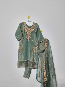 Embroidered Teal Kurta Set