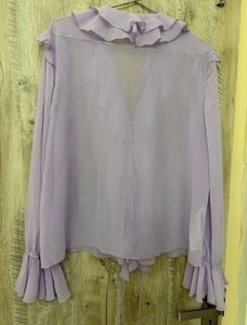 Lavender Ruffled Sheer Blouse