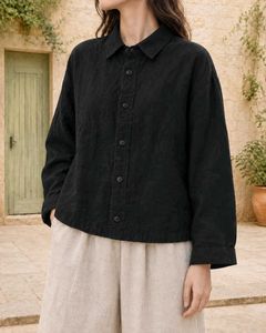 New with tag Korean Black Button-Up Linen Shirt