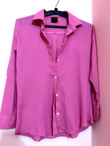Chic Textured Pink Button-Up Shirt