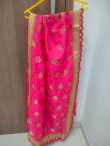 Cream Kurta Set with Pink Dupatta
