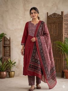 Elegant Maroon Printed Kurta Set with Dupatta