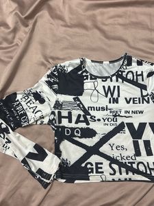 Graphic Print Long Sleeve Crop Top
