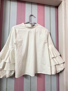 ZARA White Ruffled Sleeve Top