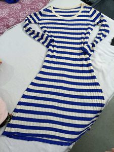 Blue & White Striped Knit Dress