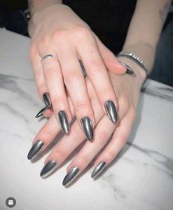 silver chrome almond nails