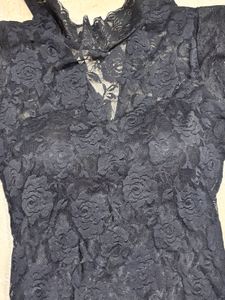 Black Lace Mock Neck Top