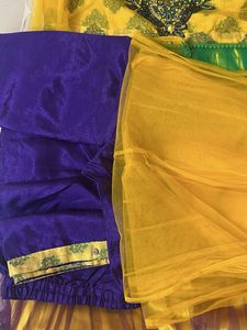 Yellow &amp; Green Embroidered Lehenga Choli
