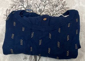 Navy Blue Patterned Knit Top