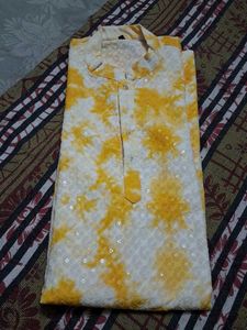 Yellow Tie-Dye Kurta Set with Sequins