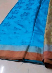 Beautiful Blue Saree with Floral Print