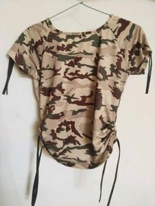 Camouflage Ruched Tie-Front Top