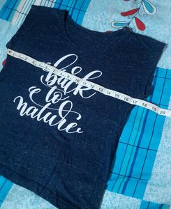 Navy Blue Marled Graphic Slub Knit Tees Tshirt Top