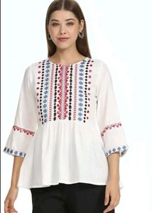 Embroidered White Kurta Top