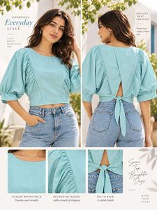 Boho Tie-Back Puff Sleeve Crop Top