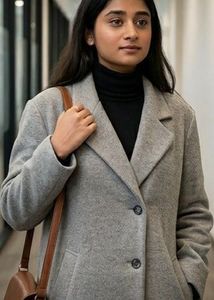 Chic Grey Wool Blend 🧥 🤎👜