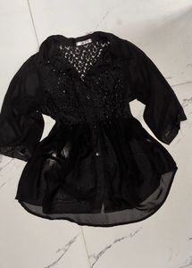 Chic Black Lace & Sheer Blouse