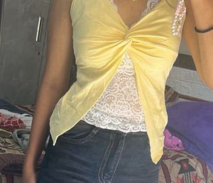 Cute Yellow Lace Trimmed Cami Top
