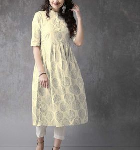 Anouk Cream Printed Kurti Dress - Feeling Festive