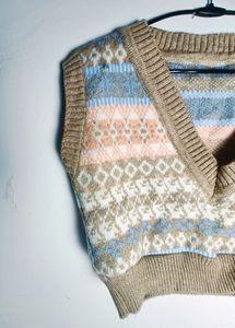 Korean Style Women V-neck Vintage Sweater