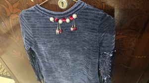 Unique Blue Knit Sweater with Detail